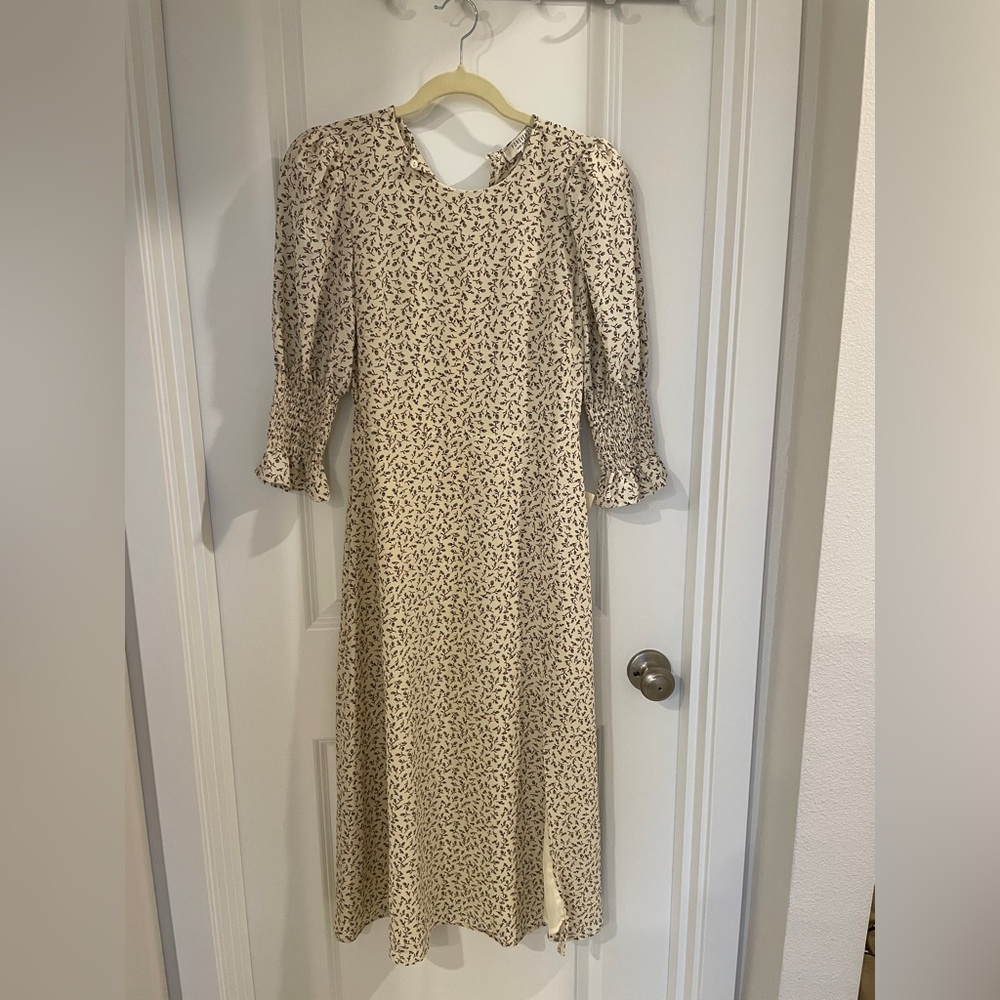Floral Cream Dress with Puff Sleeves